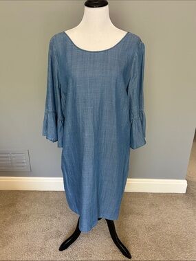 Tommy Bahama Blue Chambray Midi Dress with Ruffle Sleeves